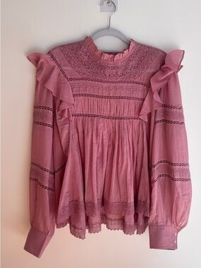 Isabel Marant Mauve-Pink Ruffled Lace Pintuck Blouse size;US L/ Fr 44